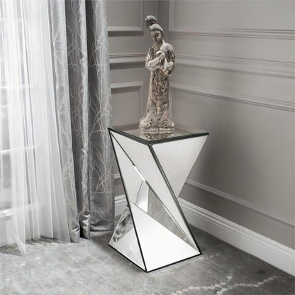Geometrical Mirrored Side Table, Silver, Durable and Clear Design, Modern, Chic for Livingroom, Bedroom, Office 13.75''(L) x 13.75''(W) x 25.6''(H)
