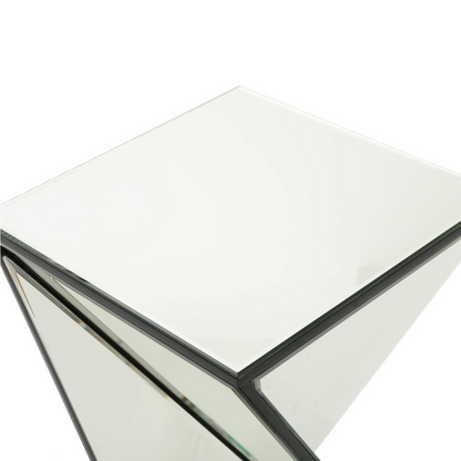 Geometrical Mirrored Side Table, Silver, Durable and Clear Design, Modern, Chic for Livingroom, Bedroom, Office 13.75''(L) x 13.75''(W) x 25.6''(H)