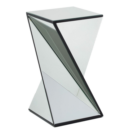 Geometrical Mirrored Side Table, Silver, Durable and Clear Design, Modern, Chic for Livingroom, Bedroom, Office 13.75''(L) x 13.75''(W) x 25.6''(H)