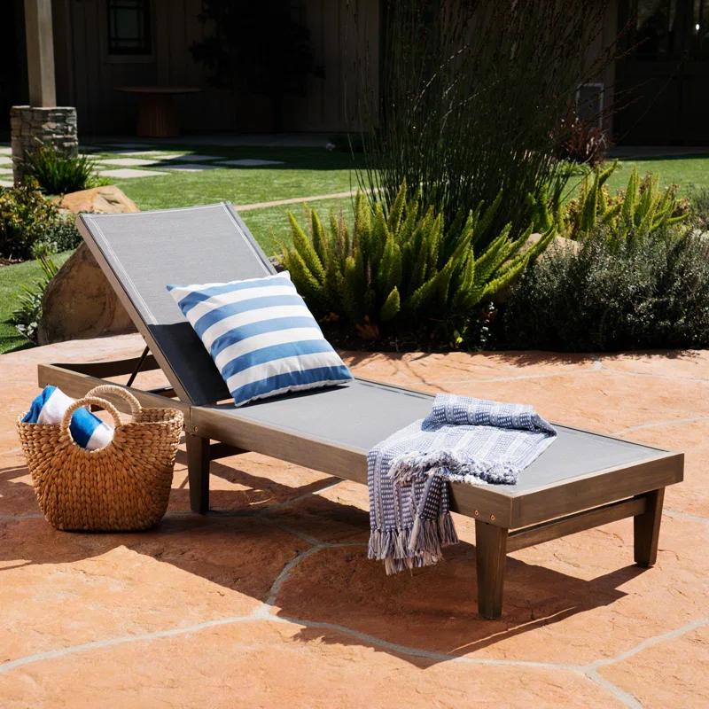 Gunnarr Outdoor Acacia Chaise Lounge