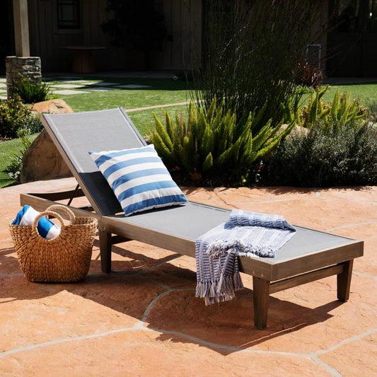 Gunnarr Outdoor Acacia Chaise Lounge