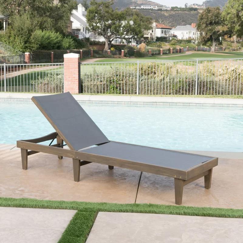 Gunnarr Outdoor Acacia Chaise Lounge