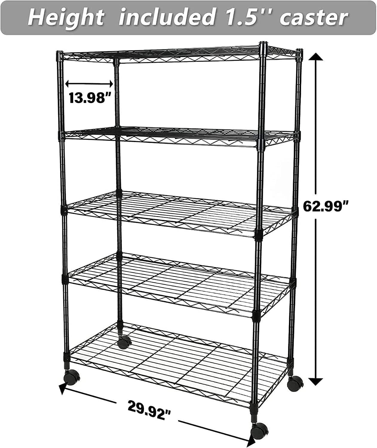 Heavy Duty 5-Shelf Shelving Unit 1250Lb Capacity, 29.92" D x 13.98" W x 62.99" H, 5 Tier, Black