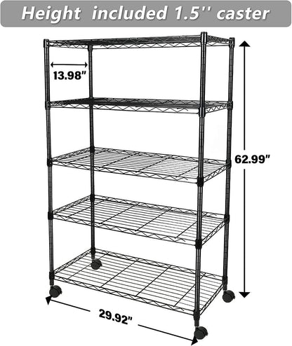 Heavy Duty 5-Shelf Shelving Unit 1250Lb Capacity, 29.92" D x 13.98" W x 62.99" H, 5 Tier, Black