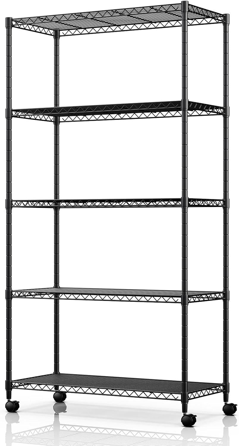 Heavy Duty 5-Shelf Storage Shelving Unit, 1250lbs Loading Capacity, 29.92" D x 13.98" W x 61.09" H, Black