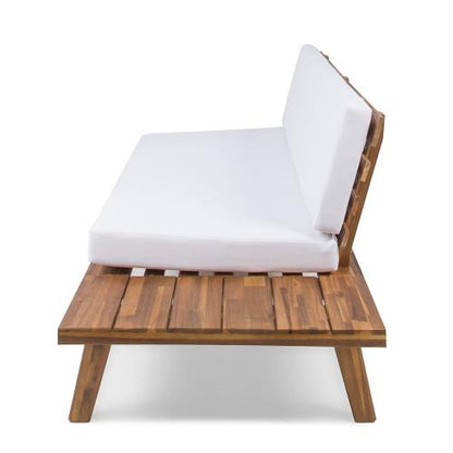 Hillcrest 2 Seater Sofa Indoor Minimalist Acacia Wood Right Side Sofa with White Cushions
