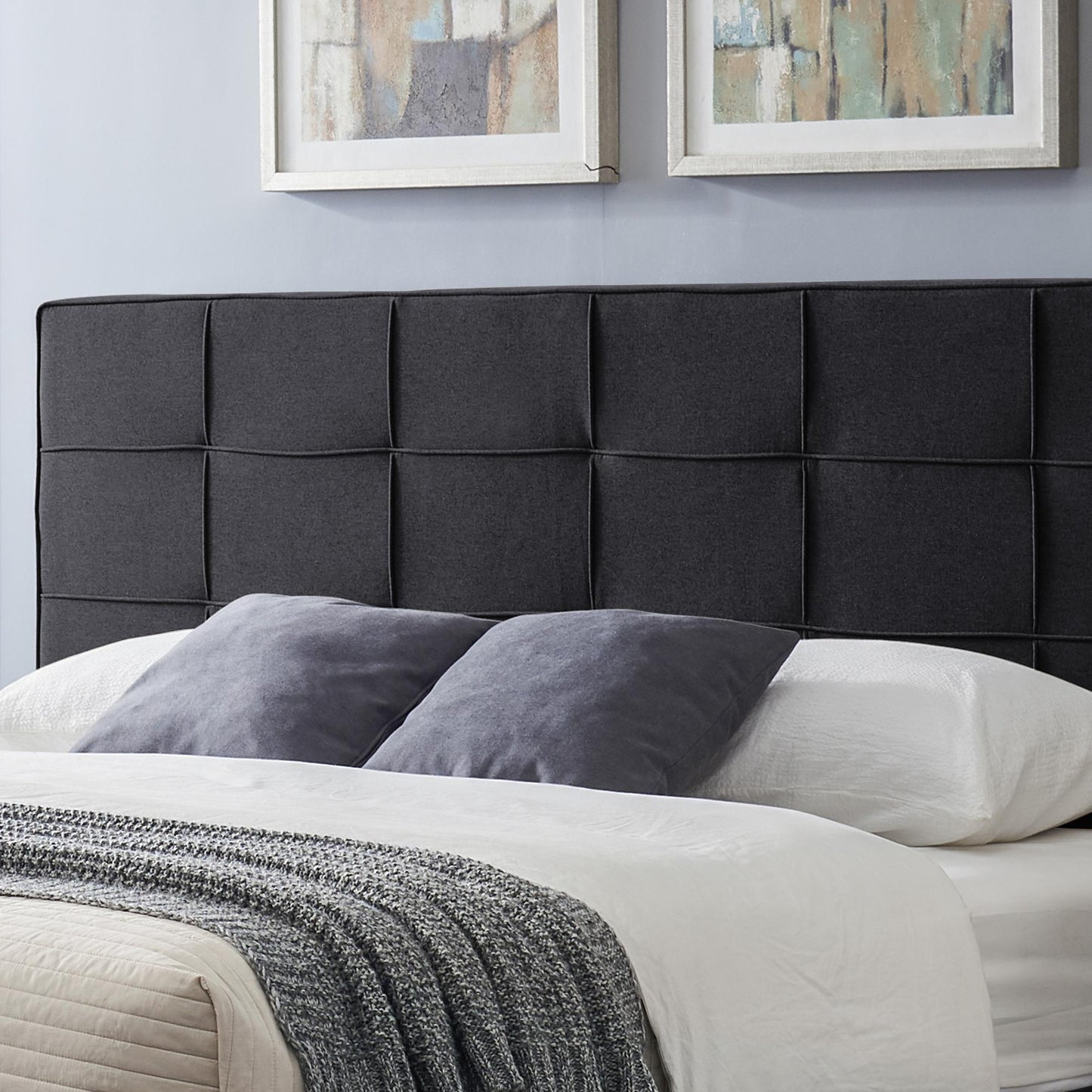 King-size Upholstered Platform Bed Frame with Contemporary Tufted Waffle Stitching, Easy Assembly, Black