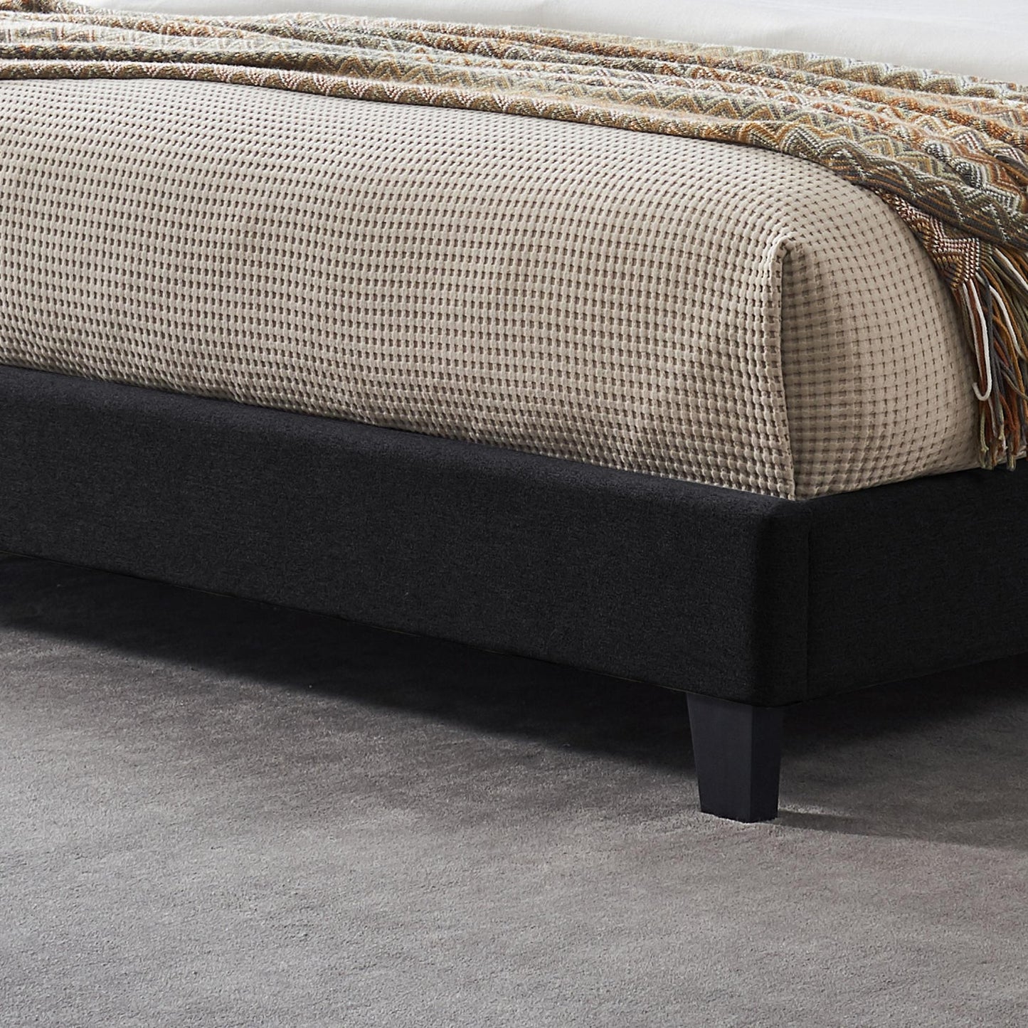 King-size Upholstered Platform Bed Frame with Contemporary Tufted Waffle Stitching, Easy Assembly, Black