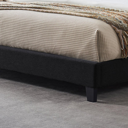 King-size Upholstered Platform Bed Frame with Contemporary Tufted Waffle Stitching, Easy Assembly, Black