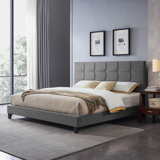 King-size Upholstered Platform Bed Frame with Contemporary Tufted Waffle Stitching, Easy Assembly, Charcoal Grey