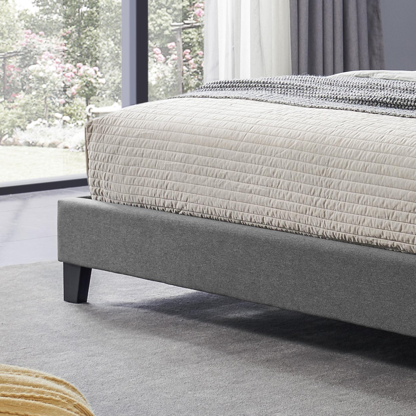 King-size Upholstered Platform Bed Frame with Contemporary Tufted Waffle Stitching, Easy Assembly, Charcoal Grey