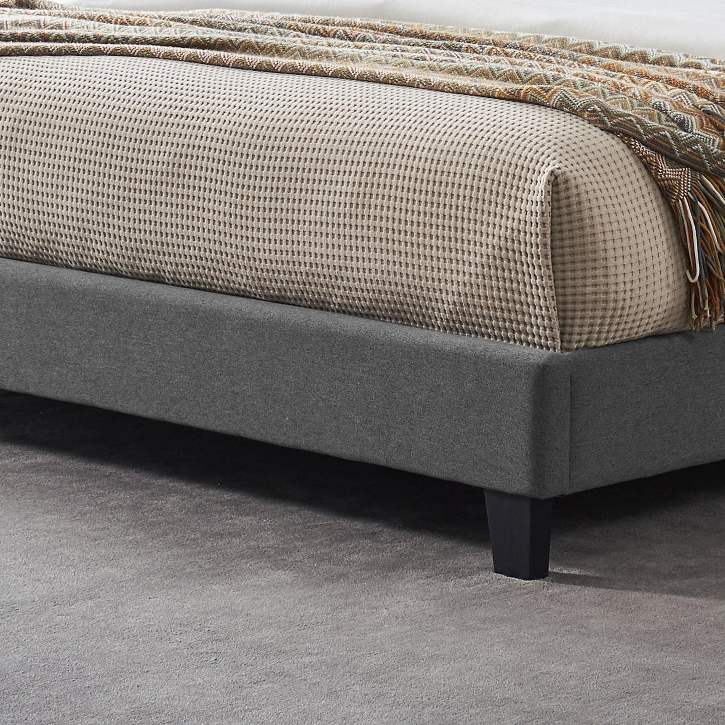King-size Upholstered Platform Bed Frame with Contemporary Tufted Waffle Stitching, Easy Assembly, Charcoal Grey