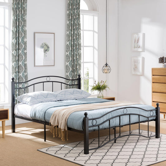 King Size Metal Bed Frame, Under Bed Storage Space, No Box Spring Needed, Durable Use, Black