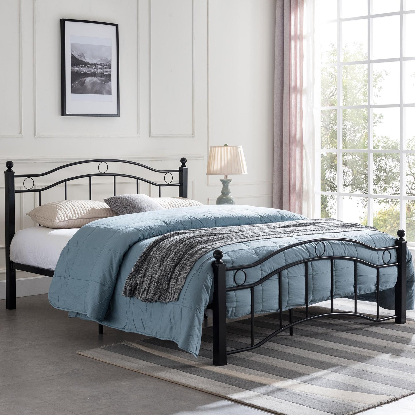 King Size Metal Bed Frame, Under Bed Storage Space, No Box Spring Needed, Durable Use, Black