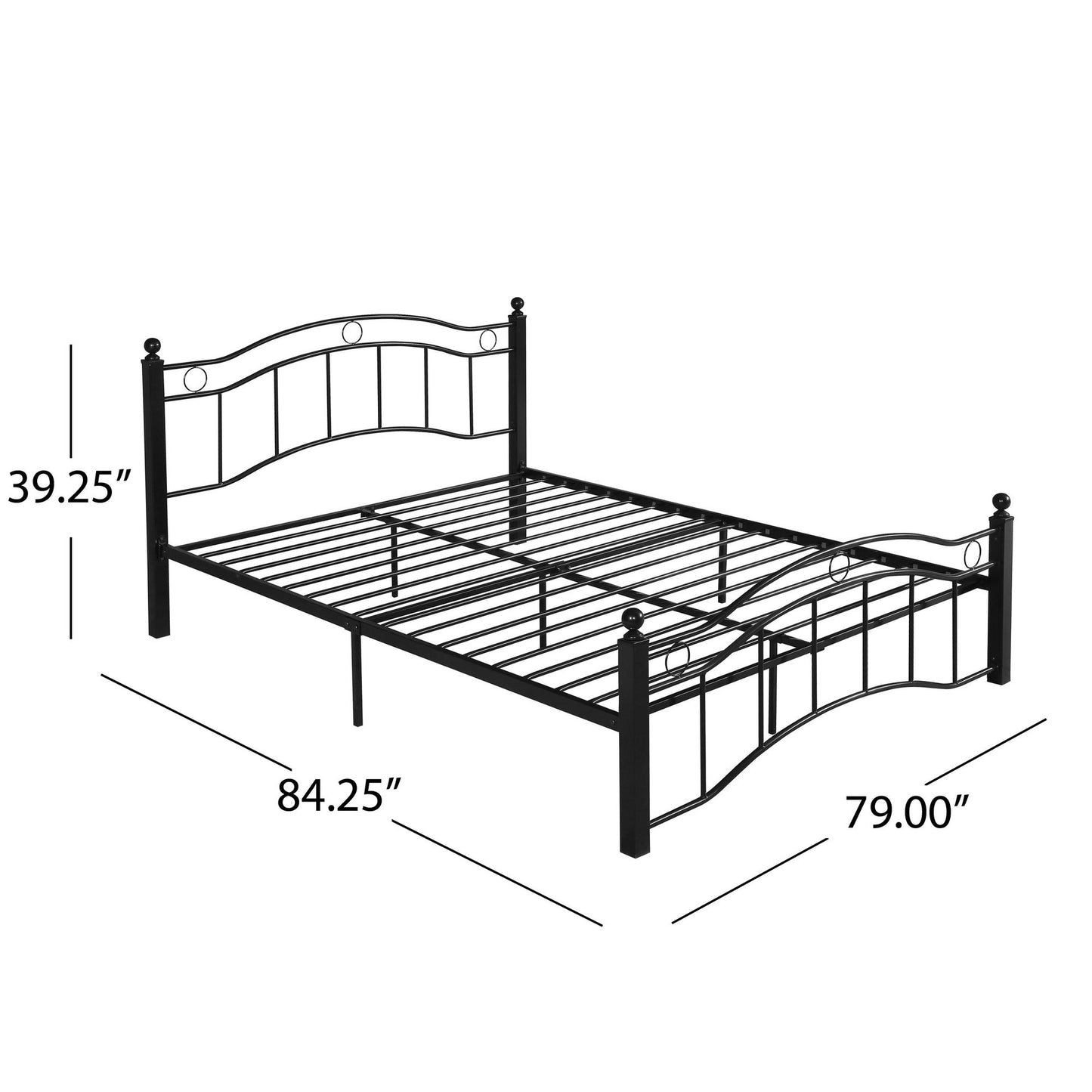 King Size Metal Bed Frame, Under Bed Storage Space, No Box Spring Needed, Durable Use, Black