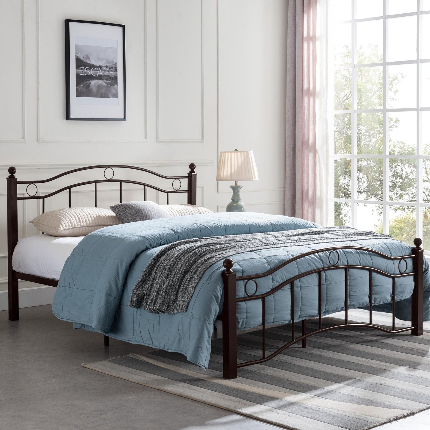 King Size Metal Bed Frame, Under Bed Storage Space, No Box Spring Needed, Durable Use, Copper