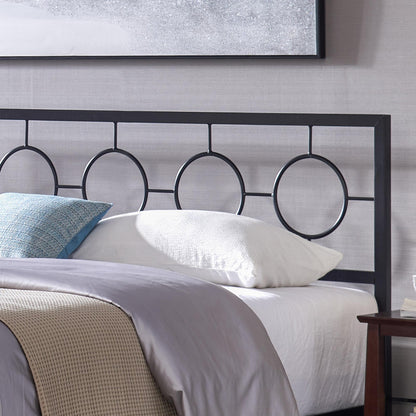 King size Classical Metal Bed Frame with Circular Design Headboard and Footboard, Under Bed Space, Black
