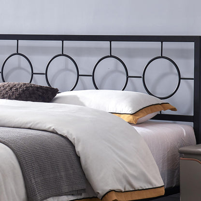 King size Classical Metal Bed Frame with Circular Design Headboard and Footboard, Under Bed Space, Black