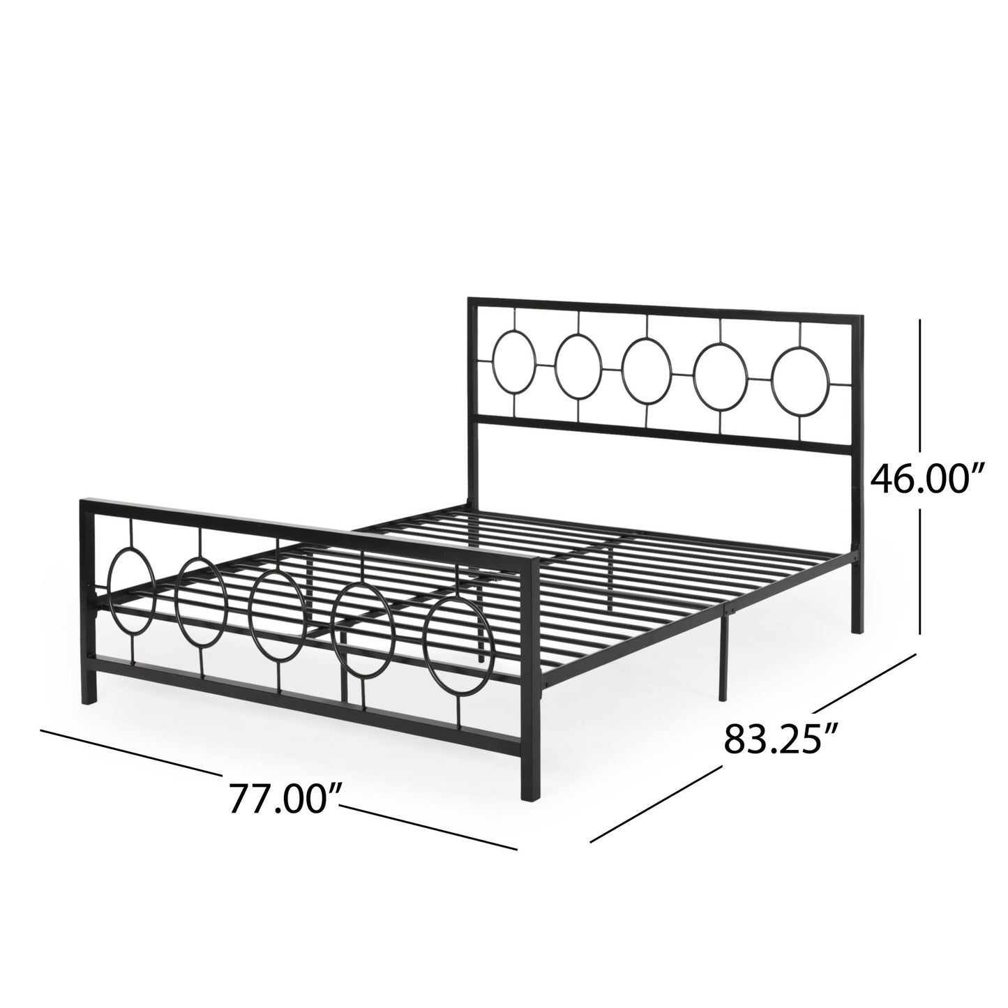 King size Classical Metal Bed Frame with Circular Design Headboard and Footboard, Under Bed Space, Black
