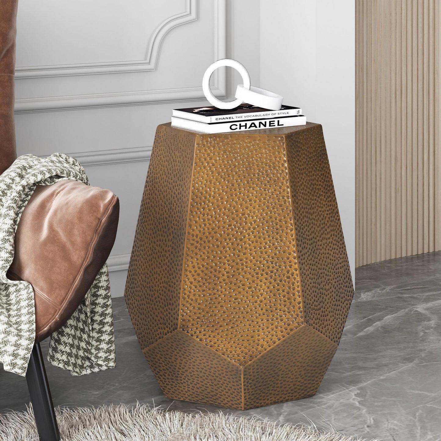 METAL HAMMERED END TABLE