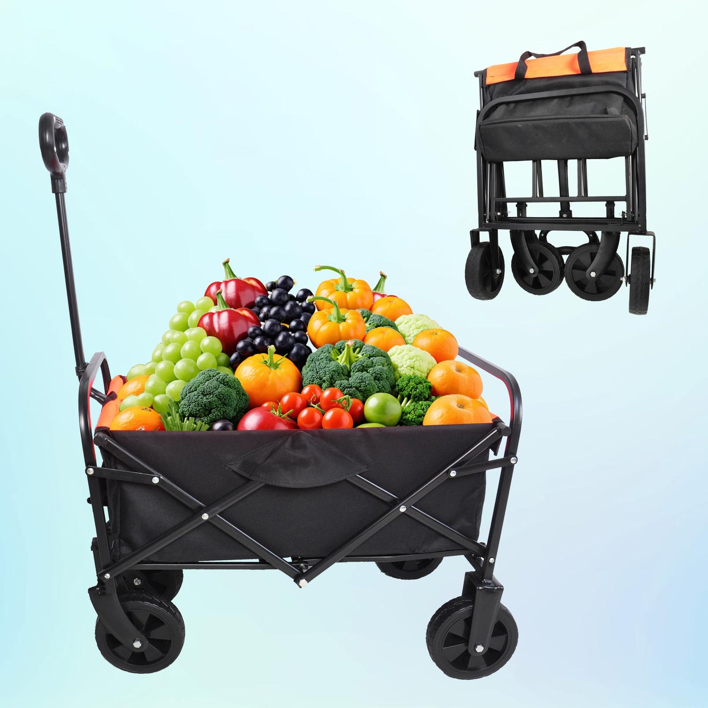 Mini Folding Wagon Garden Shopping Beach Cart (black+yellow)