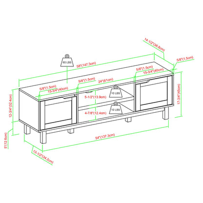 Modern 2-Door Open Storage TV Stand for TVs up to 65 inches – Solid Black