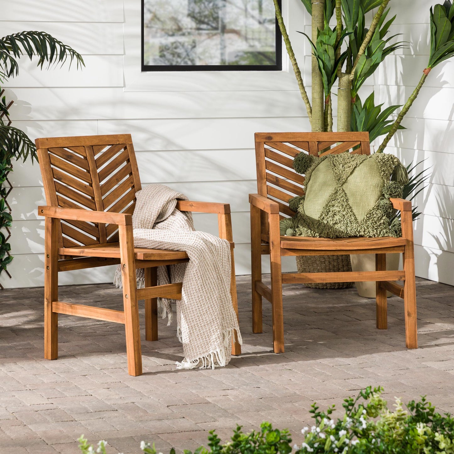 Modern 2-Piece Chevron Patio Chairs - Brown