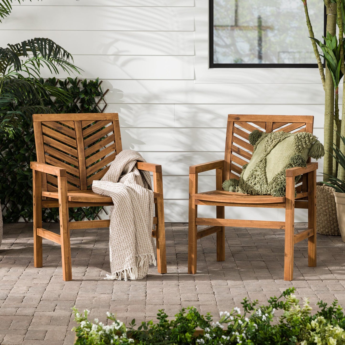 Modern 2-Piece Chevron Patio Chairs - Brown