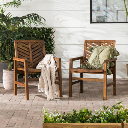 Modern 2-Piece Chevron Patio Chairs - Dark Brown