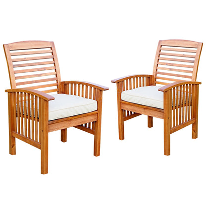 Modern 2-Piece Slat-Back Patio Chairs with Cushions - Brown
