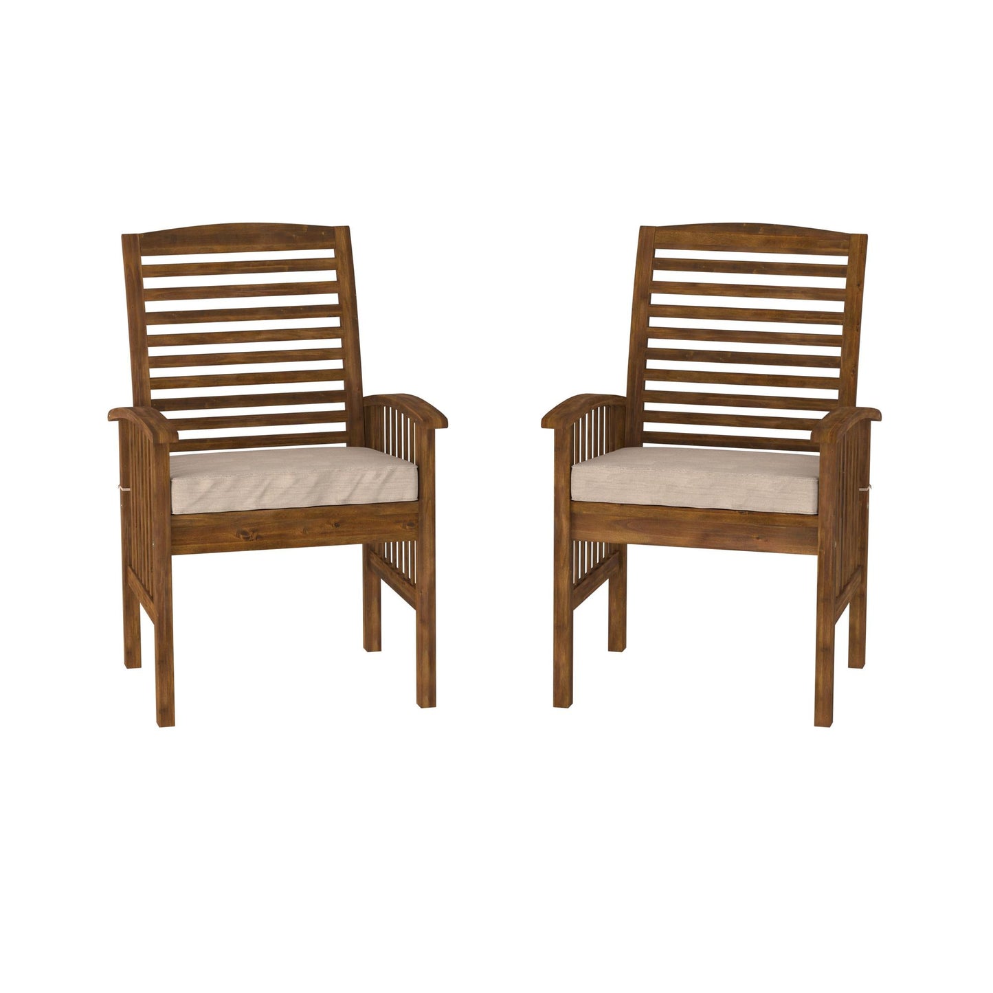 Modern 2-Piece Slat-Back Patio Chairs with Cushions - Dark Brown