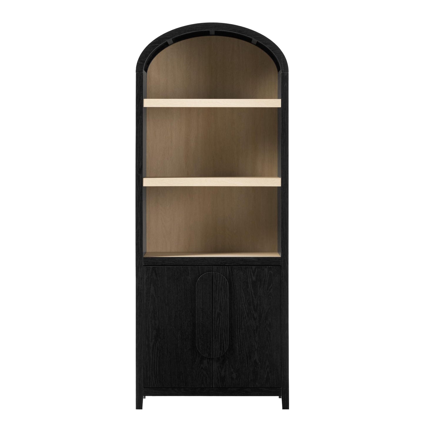 Modern 3 Shelf Open Arched Bookcase Cabinet - Black