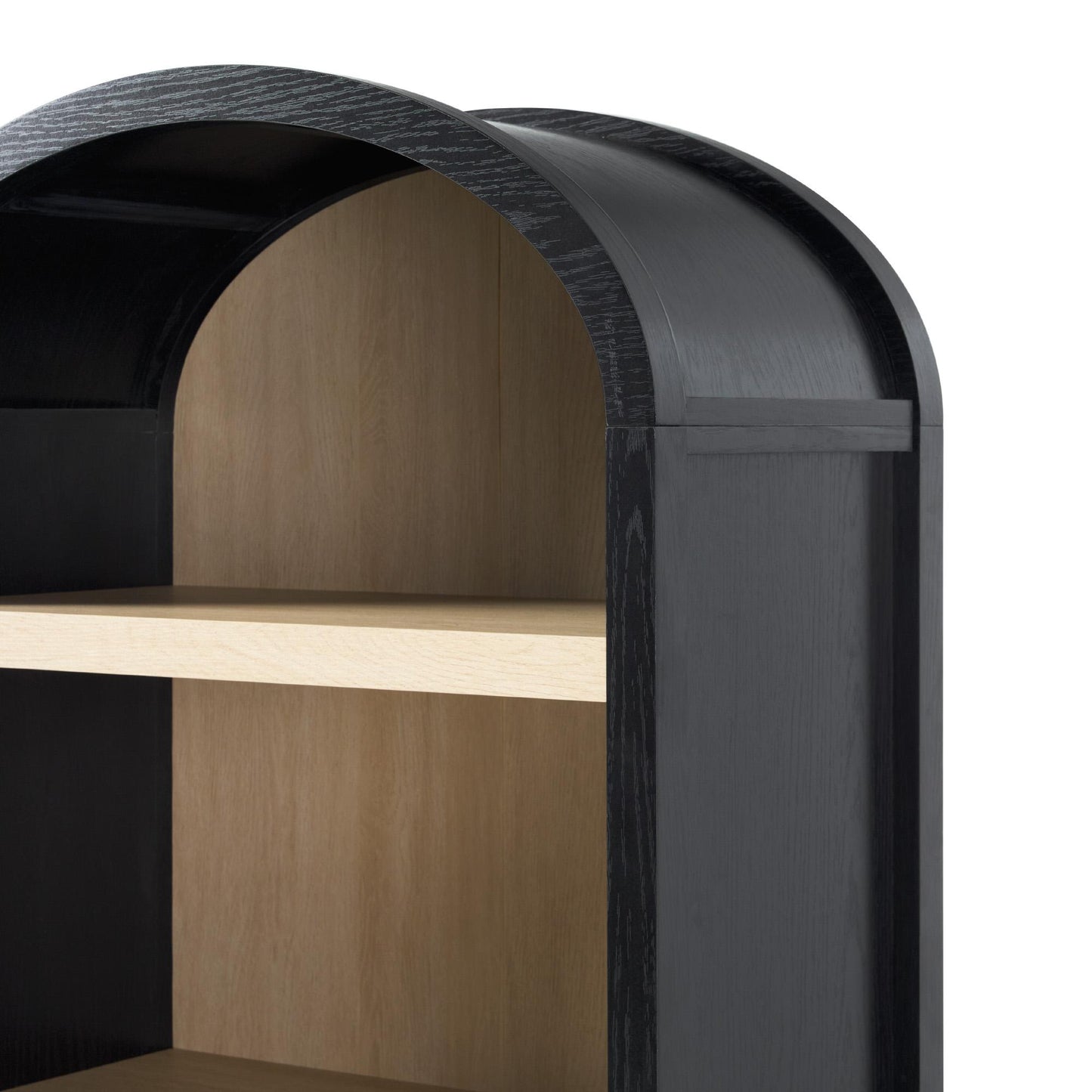 Modern 3 Shelf Open Arched Bookcase Cabinet - Black