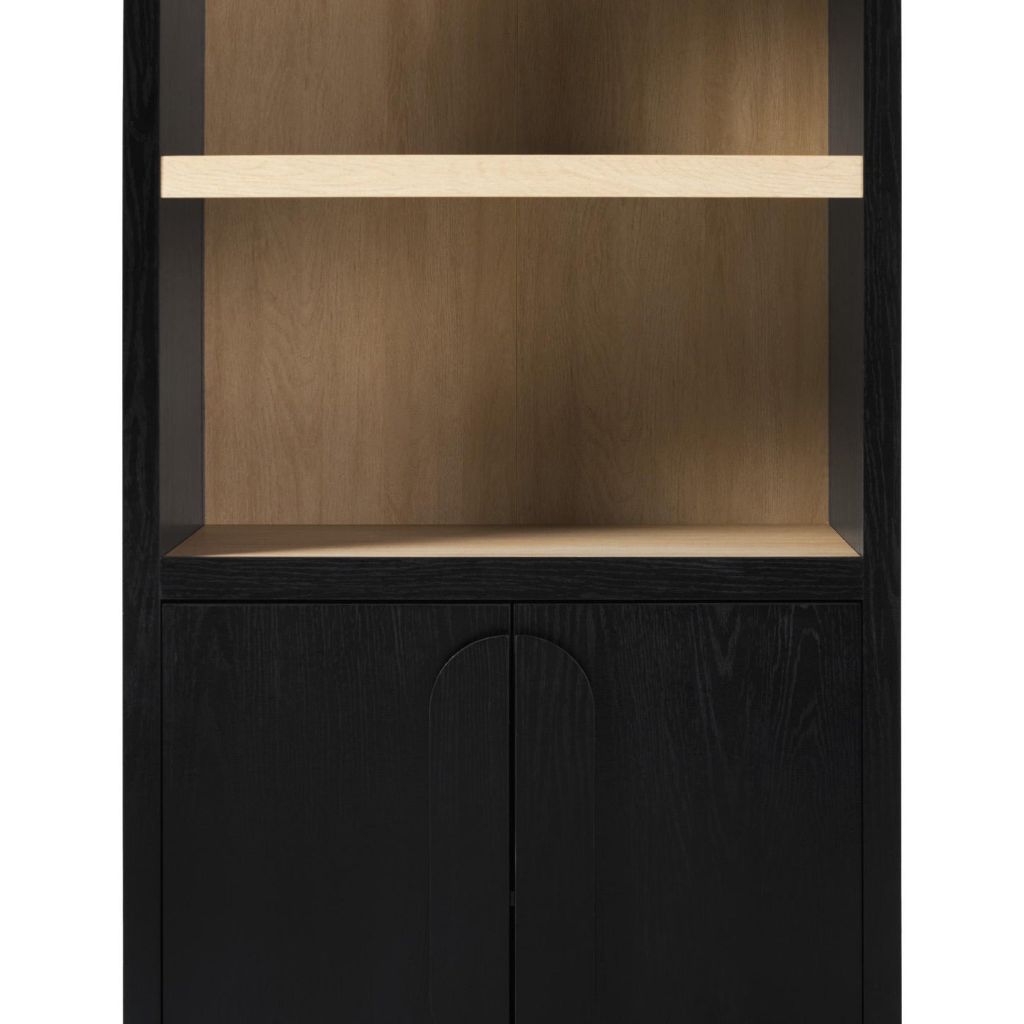 Modern 3 Shelf Open Arched Bookcase Cabinet - Black