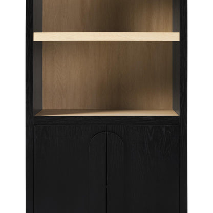 Modern 3 Shelf Open Arched Bookcase Cabinet - Black