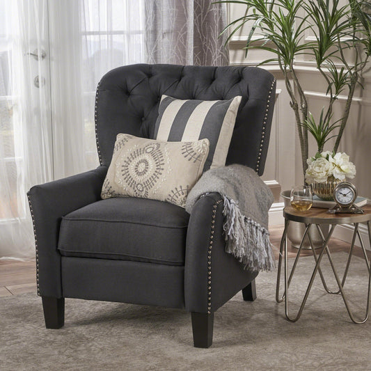 Modern Dark Grey Fabric Push Back Recliner, Antique Dark Grey