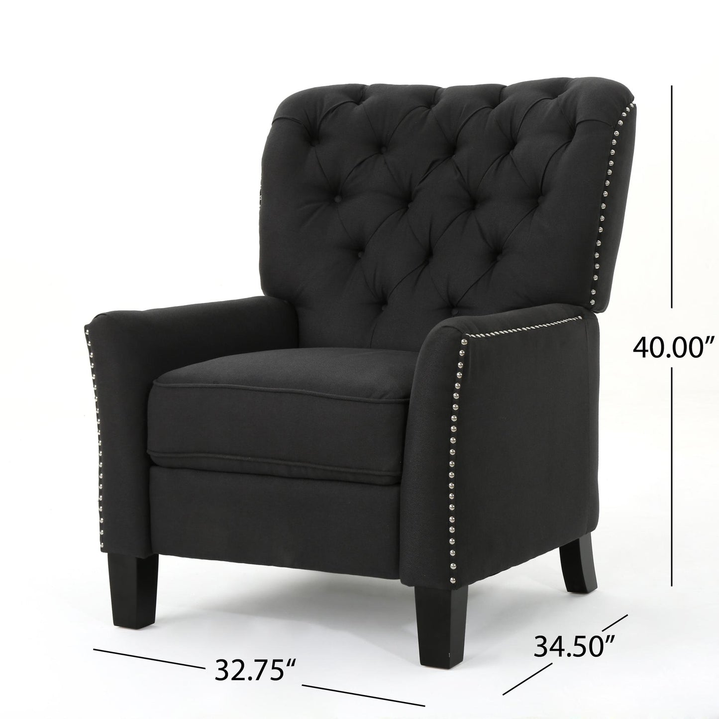 Modern Dark Grey Fabric Push Back Recliner, Antique Dark Grey