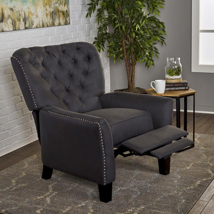 Modern Dark Grey Fabric Push Back Recliner, Antique Dark Grey