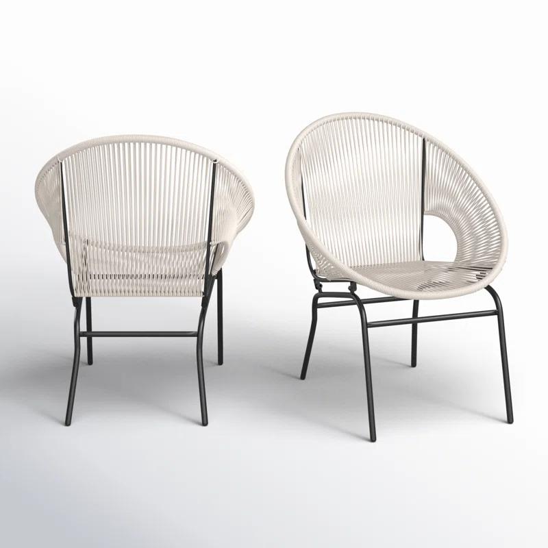Modern Faux Rattan Club Chair Outdoor Patio Chair (Set of 2)