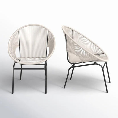 Modern Faux Rattan Club Chair Outdoor Patio Chair (Set of 2)