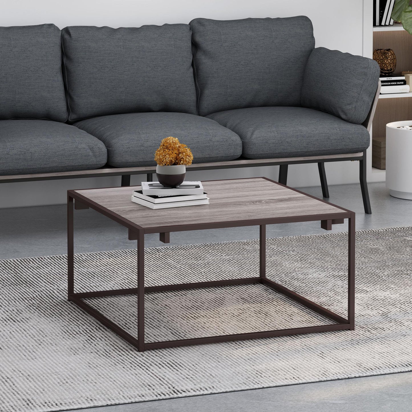 Modern Industrial Coffee Table, Gray and Bronze