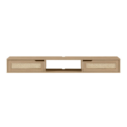 Modern Rattan-Door Floating TV Stand for TVs up to 80 inches – Coastal Oak