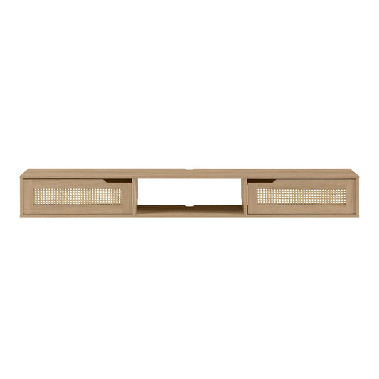 Modern Rattan-Door Floating TV Stand for TVs up to 80 inches – Coastal Oak
