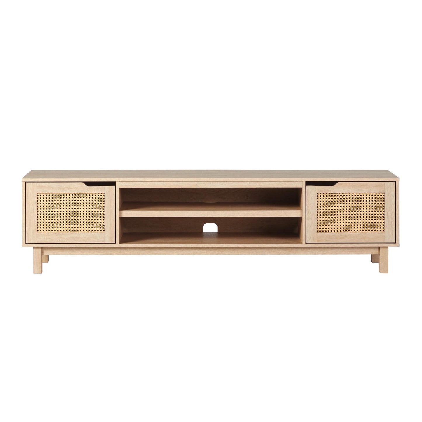 Modern Rattan-Door Low TV Stand for TVs up to 80 inches – Coastal Oak