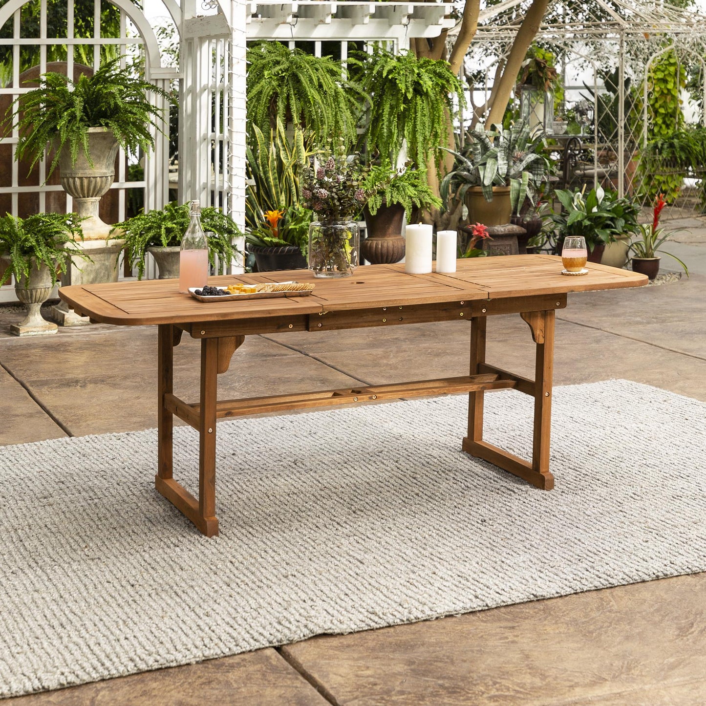 Modern Slat-Top Solid Acacia Wood Butterfly Outoor Dining Table - Brown