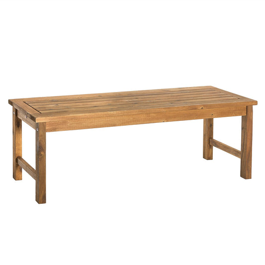 Modern Slat-Top Solid Wood Patio Bench - Brown