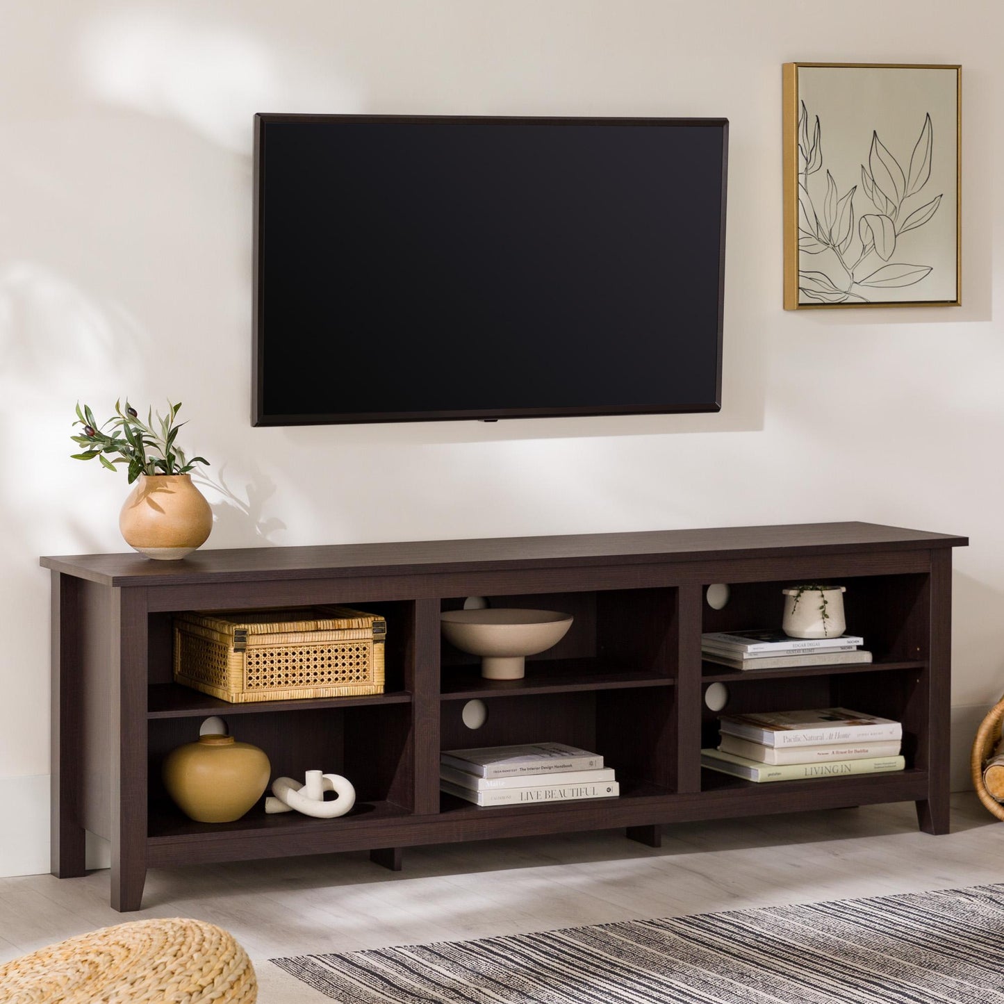Modern Transitional 3-Shelf Open Storage 70" TV Stand for 80" TVs - Espresso