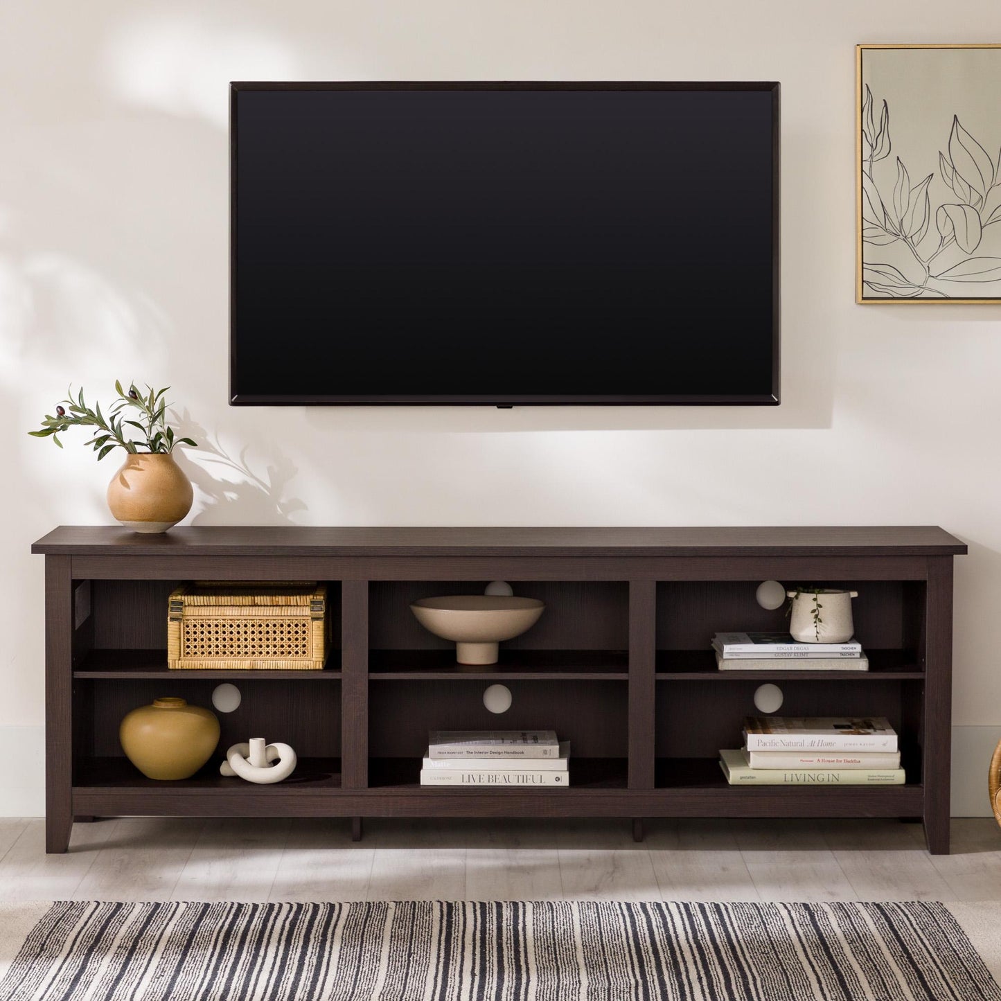 Modern Transitional 3-Shelf Open Storage 70" TV Stand for 80" TVs - Espresso