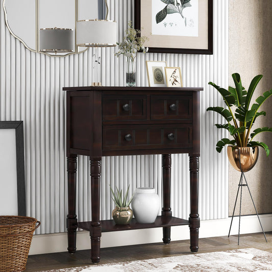 Narrow Console Table, Slim Sofa Table with Three Storage Drawers and Bottom Shelf for Entryway and Living Room (Espresso)
