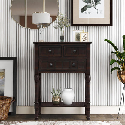 Narrow Console Table, Slim Sofa Table with Three Storage Drawers and Bottom Shelf for Entryway and Living Room (Espresso)